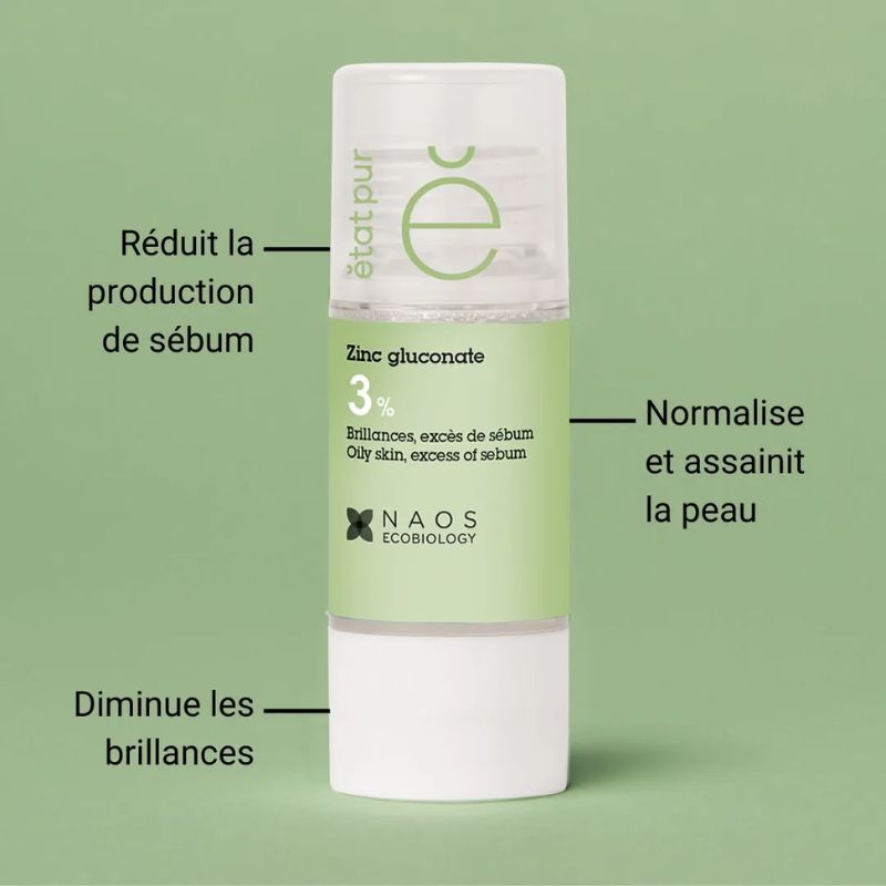 Zinc gluconate 3% 15ml | Brillances, excès de sébum