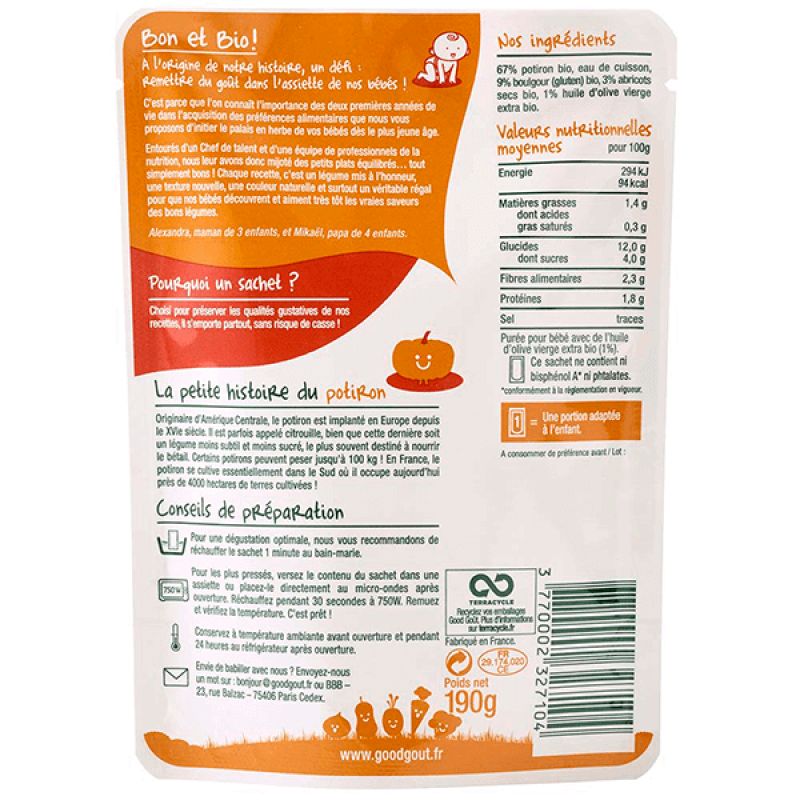 Good Goût Purée Tajine de Potiron et Boulgour 190g