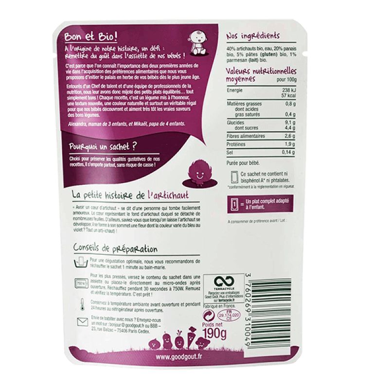 Good Goût Purée Artichauts Panais Pâtes Parmesan 190g