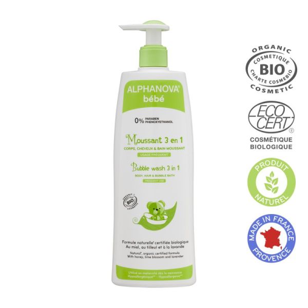 Moussant 3 en 1 bain bébé bio 500mL