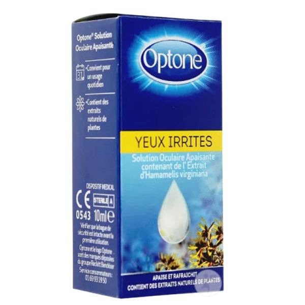 Les gouttes double action yeux irrités Optone apaisent et