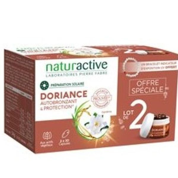 DUO Doriance - Préparation Solaire 🌞 Autobronzant & Protection - 30X2 capsules 🎁 1 Bracelet UV offert