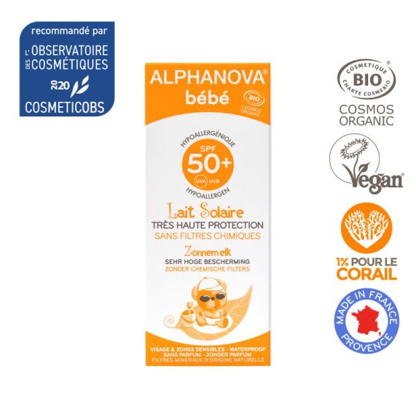 Crème solaire bébé bio hypoallergénique SPF50+ 50mL